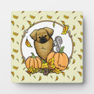 Fall Tibetischer Spaniel (braun) Dog Pumpkins Nied Fotoplatte
