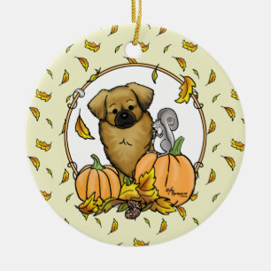 Fall Tibetischer Spaniel (braun) Dog Pumpkins Nied Keramik Ornament