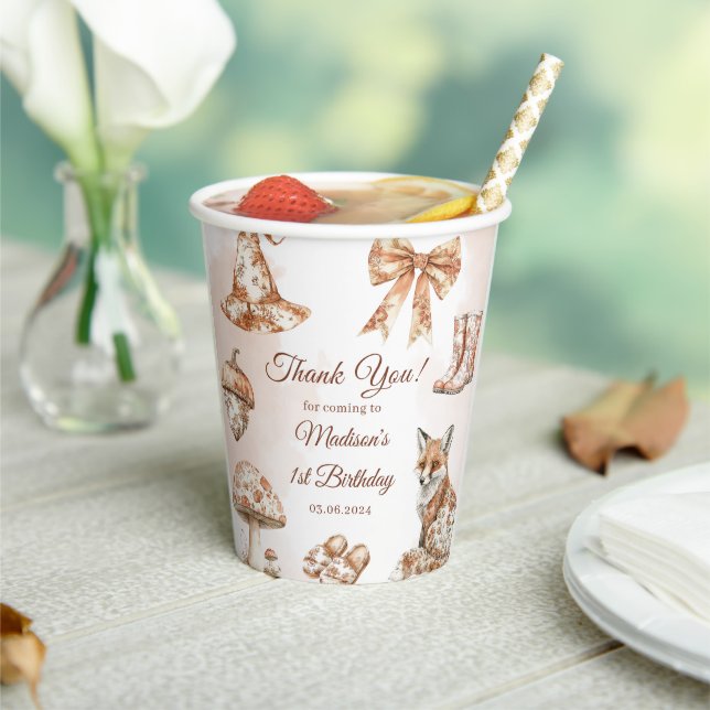 Fall Toile De Jouy Woodland Theme Birthday Party Pappbecher (In Situ)