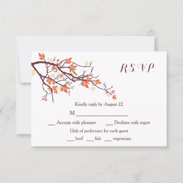 Fall Tree Branch Wedding RSVP Card Karte (Vorderseite)