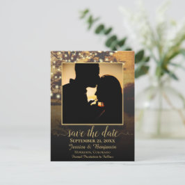 Fall Tree & Lights mit Foto Hochzeit Sichern Sie d Ankündigungspostkarte