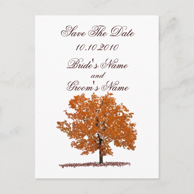 Fall Tree Save the Date Postkarte. Ankündigungspostkarte (Vorderseite)