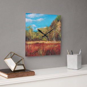 Fall Trees Blue Sky Art Quadratische Wanduhr