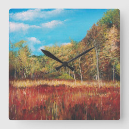 Fall Trees Blue Sky Art Quadratische Wanduhr