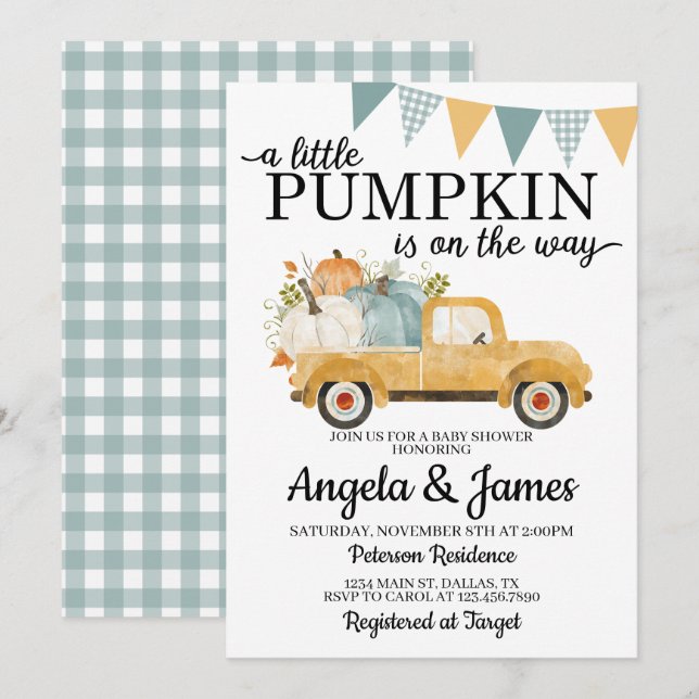 Fall Truck Baby Dusche Einladung Pumpkin Patch (Vorne/Hinten)