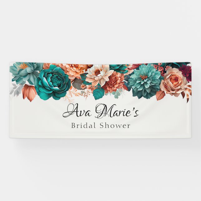 Fall Turquoise und Terracotta Peony Brautparty Banner (Horizontal)