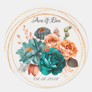 Fall Turquoise und Terracotta Peony Gold Wedge Runder Aufkleber
