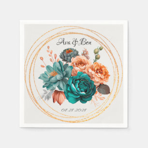 Fall Turquoise und Terracotta Peony Gold Wedge Serviette