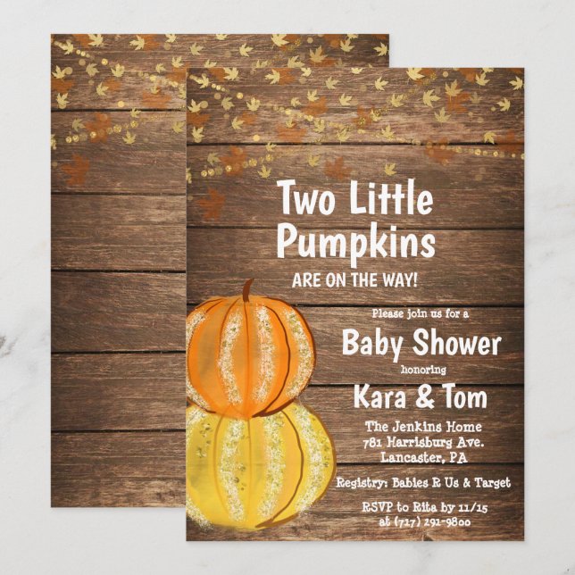Fall Twin Baby Shower Einladung (Vorne/Hinten)