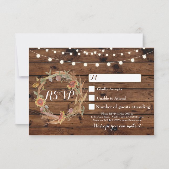 Fall-UAWG-Hochzeitungs-Holzmelder RSVP Karte (Vorderseite)