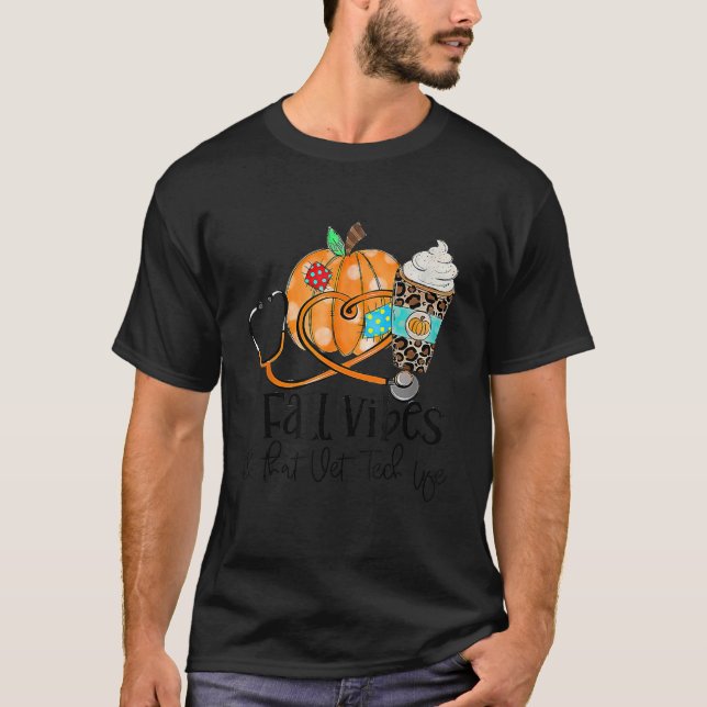Fall Vibes And Vet Tech Life Pumpkin Leopard Thank T-Shirt (Vorderseite)