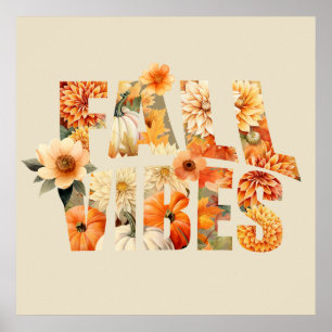 Fall Vibes Aquarell Wildblumen Herbstblätter Poster