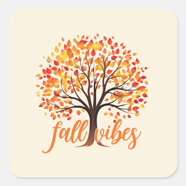 Fall Vibes - Gemütlicher Fall Tree Quadratischer Aufkleber (Vorderseite)