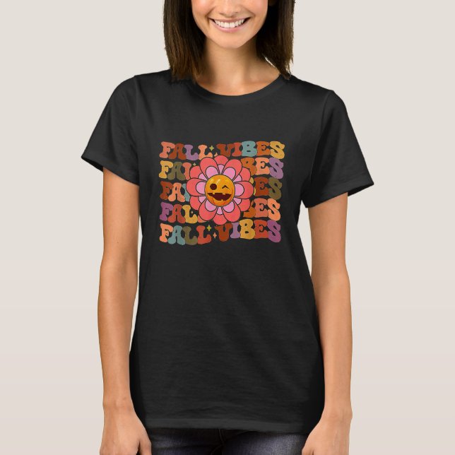 Fall Vibes Groovy Boho Rainbow Autumn Pumpkin Dais T-Shirt (Vorderseite)