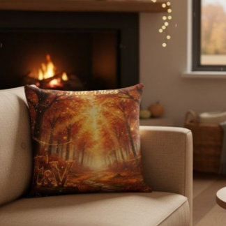 Fall Vibes Throw Pillow – Cozy Autumn Forest Kissen