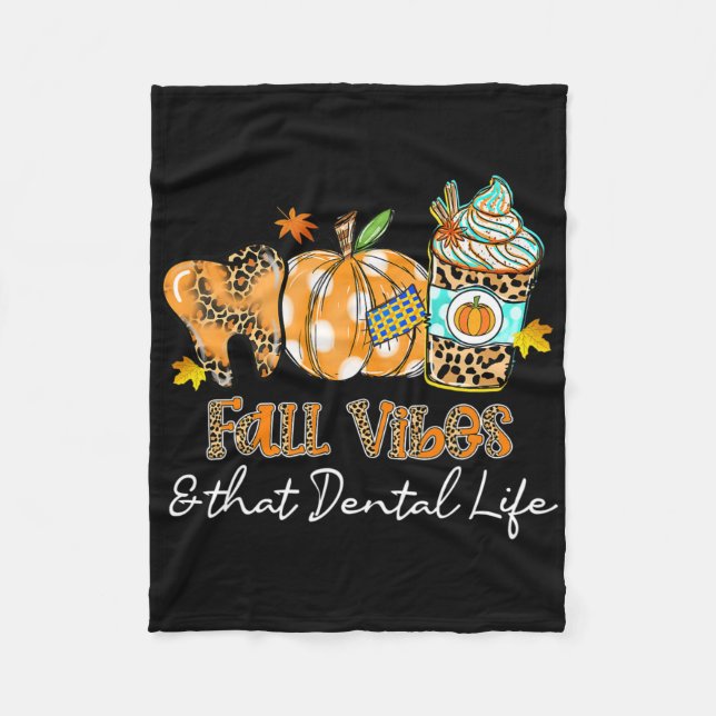 Fall Vibes und dieser Zahnarztzahnkürbis fallen Fleecedecke (Vorderseite)