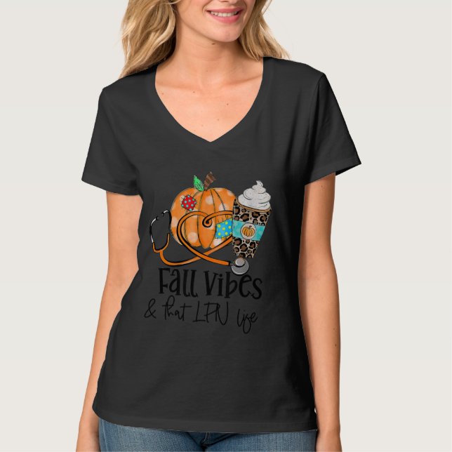 Fall Vibes und LPN Life Pumpkin Leopard Thanksgivi T-Shirt (Vorderseite)