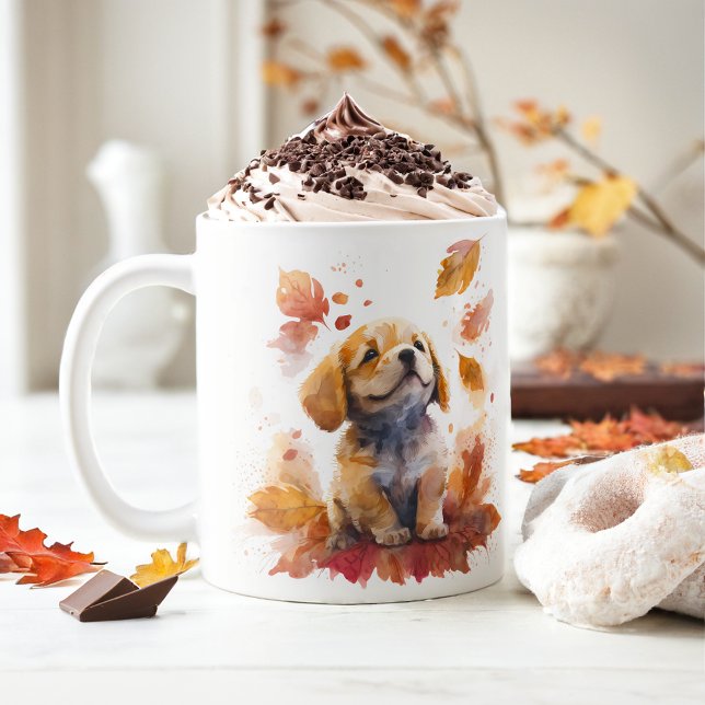 Fall Vibes Wasserfarbe Welpe - Kaffeetasse (Von Creator hochgeladen)