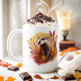 Fall Vibes Watercolor Badger - Kaffeetasse