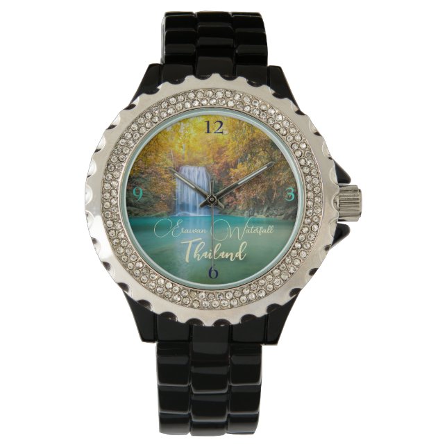 Fall View von Erawan Wasserfall Thailand Armbanduhr (Vorderseite)