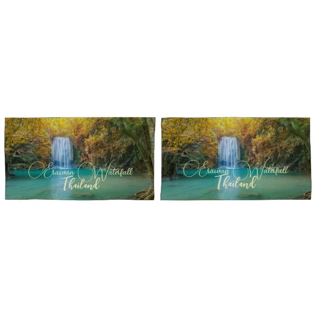 Fall View von Erawan Wasserfall Thailand Kissenbezug (Vorderseite-Set)