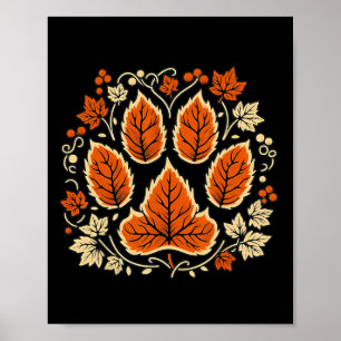 Fall Vine Leaf Dog Paw Print Herbst Ahorn Leaf als Poster