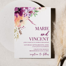 Fall Violet Watercolor Floral Flower Wedding