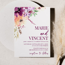 Fall Violet Watercolor Floral Flower Wedding Einladung