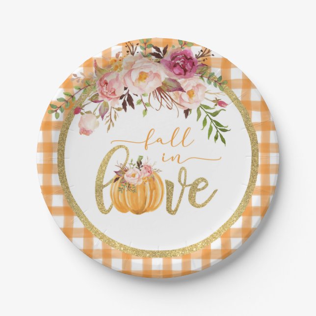 Fall von Liebe Plate - Orange Gingham Pappteller (Vorderseite)