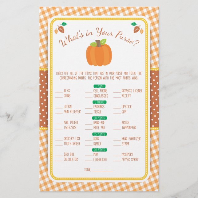 Fall Was ist in Ihrem Purse Baby Shower Game Flyer (Vorderseite)