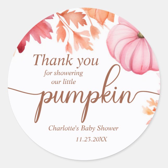 Fall Wassercolor Pumpkin Baby Dusche Runder Aufkleber (Vorderseite)