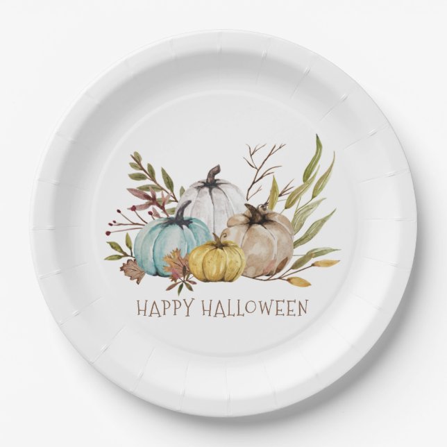 Fall Wassercolor Pumpkins Frohes Halloween Party N Pappteller (Vorderseite)