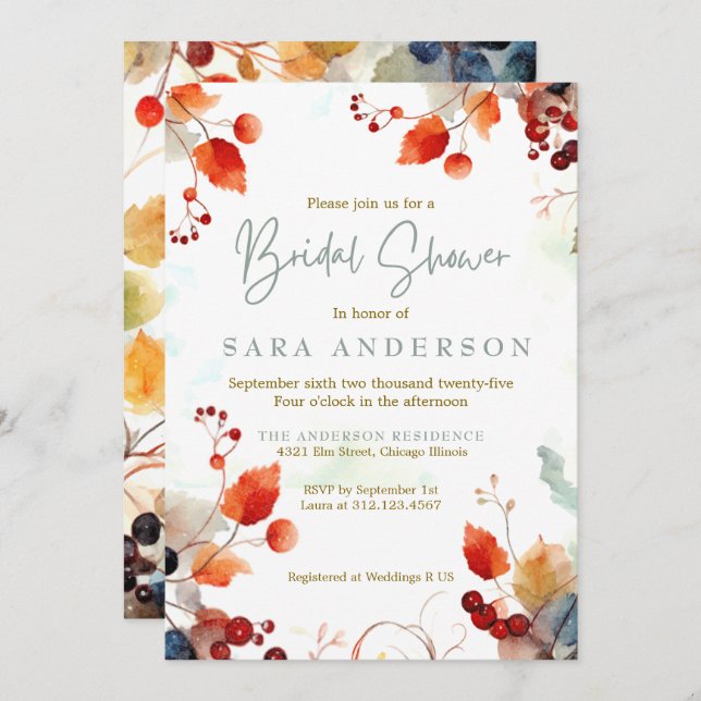 Fall Wasserfarbe Blumendusche Einladung (Vorne/Hinten)