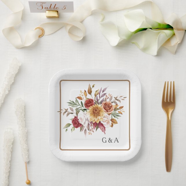 Fall Wasserfarbe Botanisch Pappteller (Hochzeit)