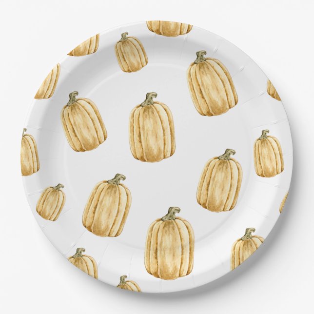 Fall Wasserfarbe Orange Pumpkin Party Pappteller (Vorderseite)