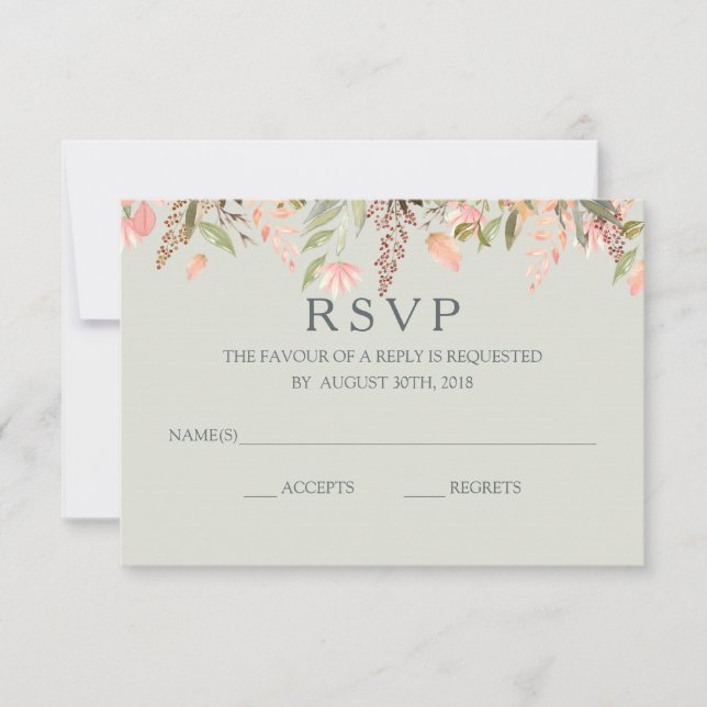 Fall Wasserfarbe Peach und Grüne Hochzeit RSVP Karte (Vorderseite)