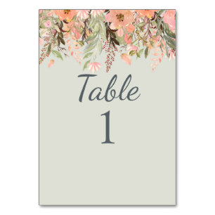 Fall Wasserfarbe Peach und Grüne Hochzeit Tischnummer