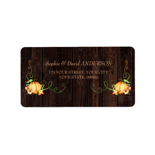 Fall Wasserfarbe Pumpkin Blätter Wood Wedding Adressaufkleber (Vorne)