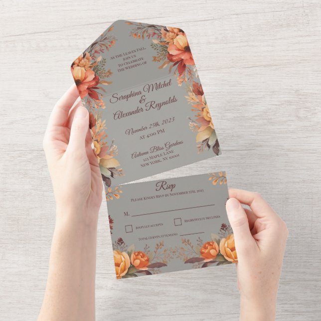 Fall Wasserfarbe Rustikale Blumenhochzeit All In One Einladung (Abreißen)