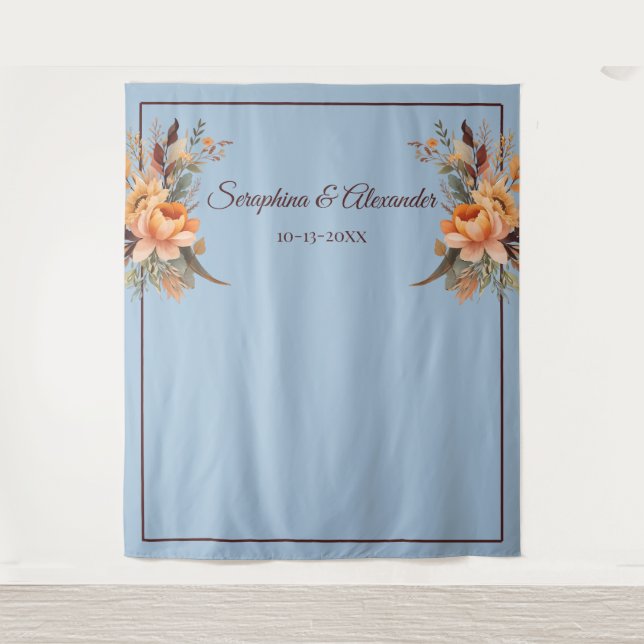 Fall Wasserfarbe Rustikale Blütenhochzeit Hintergr Wandteppich (Vorderseite)