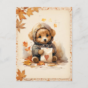 Fall Wasserfarbe Welpe mit einem Buchstaben Postkarte