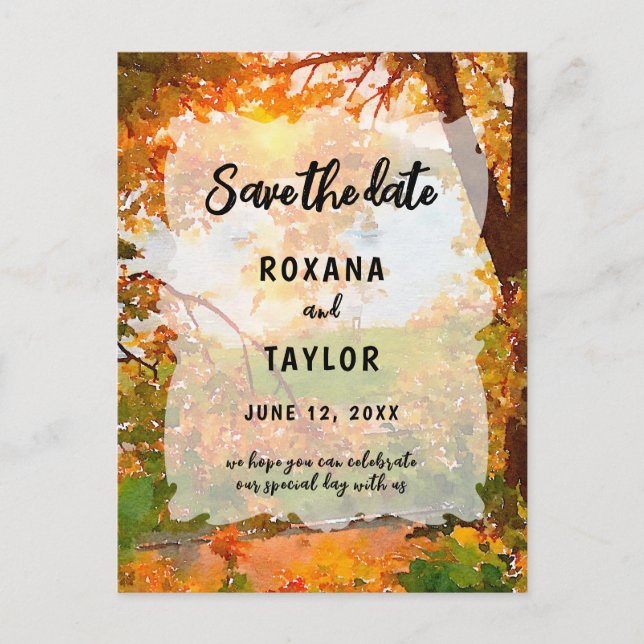 Fall Wasserfarben-Blätter, die das Datum speichern Postkarte (Vorderseite)