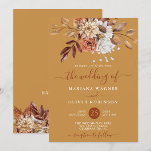 Fall Wasserfarbenflorale auf Goldhochzeit Einladung