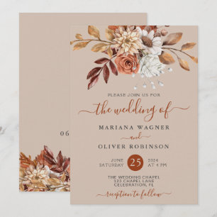 Fall Wasserfarbenflorale auf Taupe Hochzeit Einladung