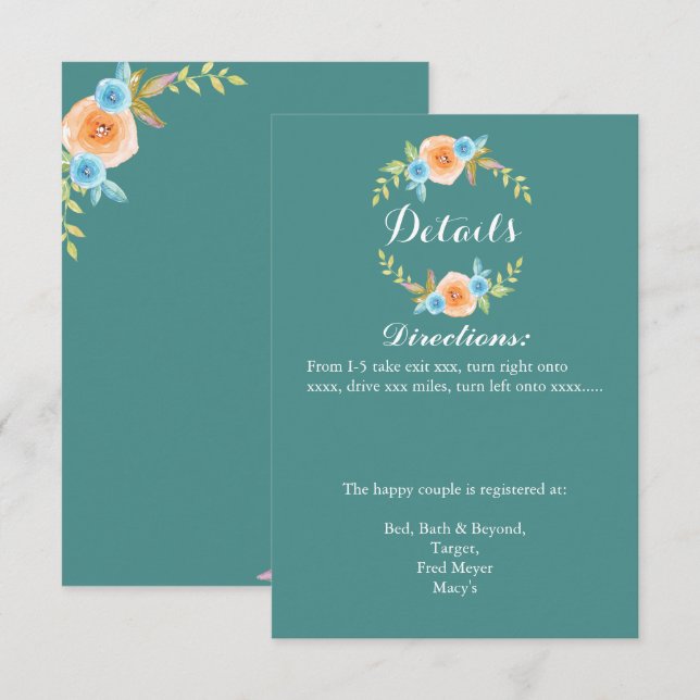 Fall Watercolo Wedding Details Card Einladung (Vorne/Hinten)