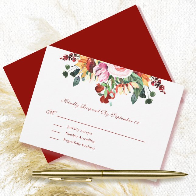 Fall Watercolor Floral Burgundy Wedding RSVP (Von Creator hochgeladen)