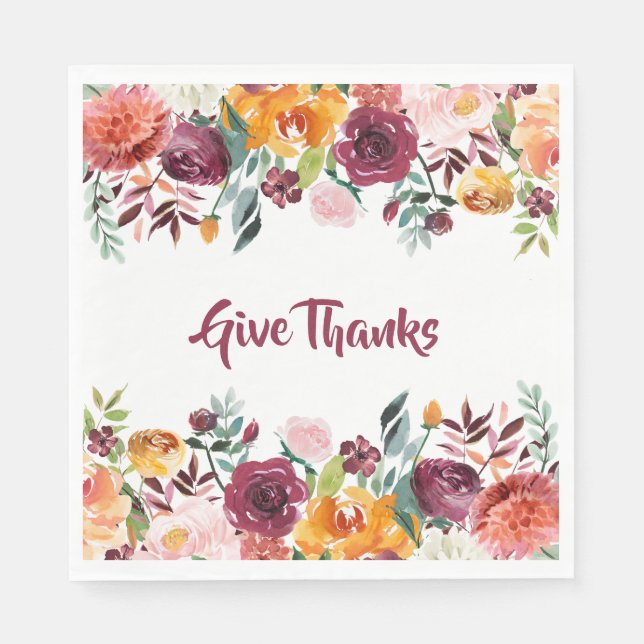 Fall Watercolor Floral Danke Serviette (Vorderseite)