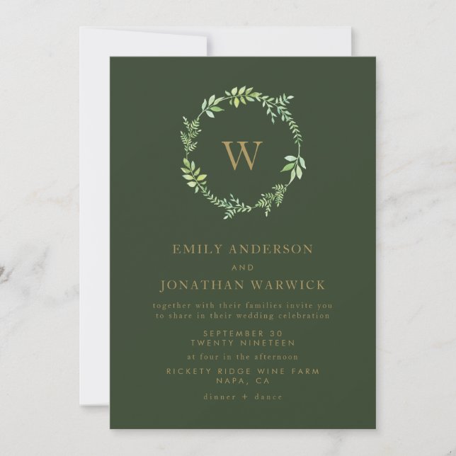 Fall Watercolor Greenerity Wreath Wedding Einladun Einladung (Vorderseite)