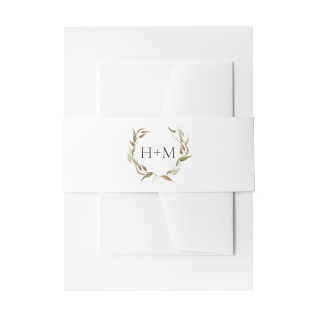 Fall Watercolor Laurel Wreath Monogram Wedding Einladungsbanderole (Vorderseite Beispiel)