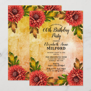 Fall Watercolor Mums Floral 60. Geburtstagsparty Einladung